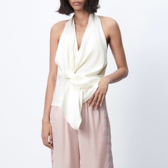 Zara Tops - NWT Zara White Draped Halter Top Minimal